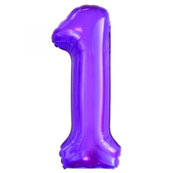 86cm 34 Inch Gaint Number Foil Balloon Purple 1 Inflated with Helium