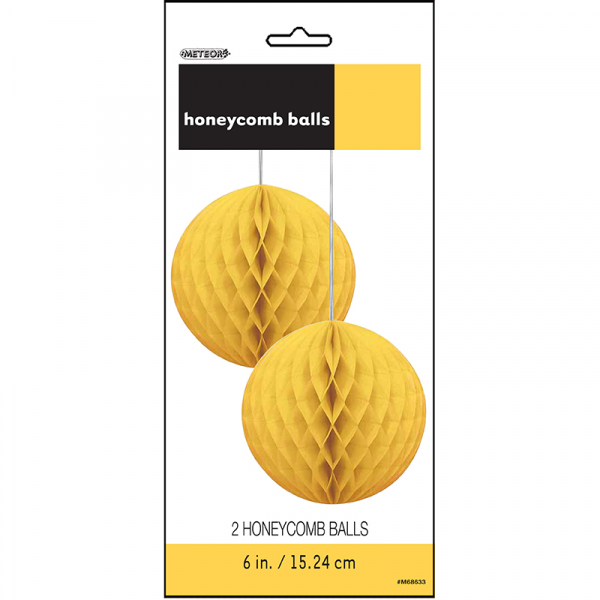 Hanging Honeycomb Balls 15cm Yellow 2PK