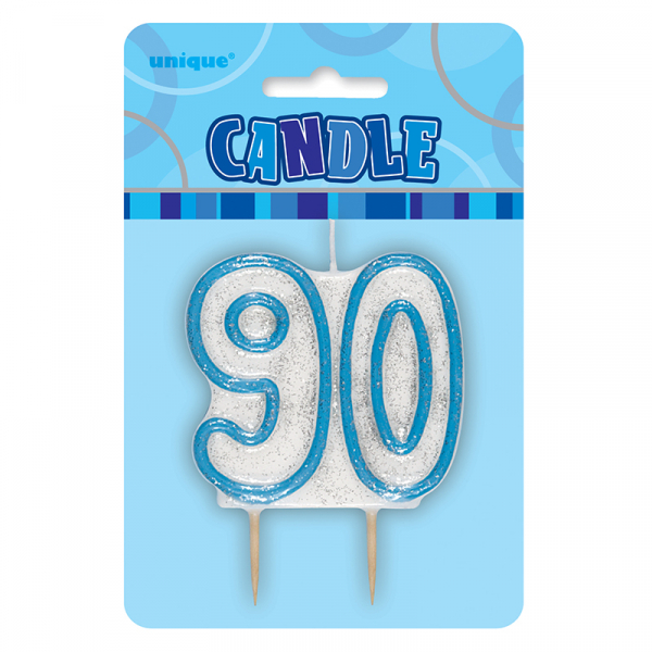 Glitz Birthday Blue Numeral Candle 90th