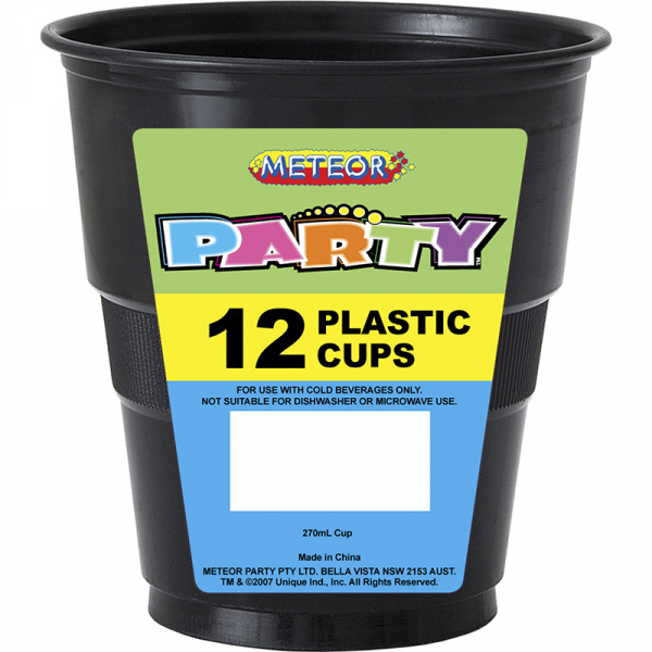 Plastic Cups 270ml Black 12PK