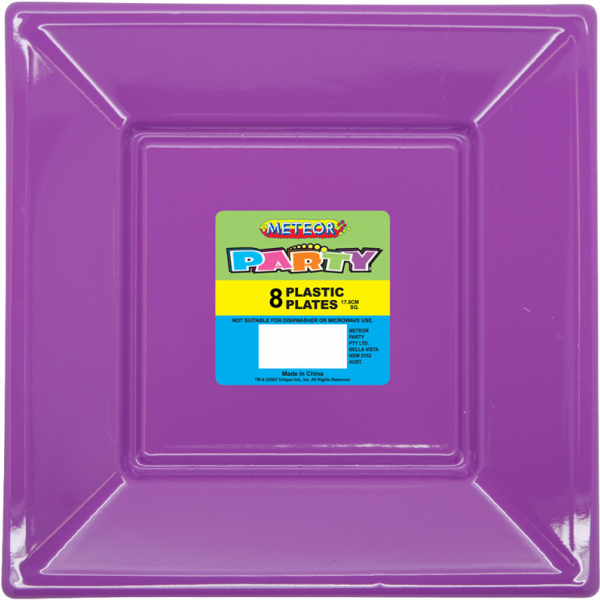 Square Plastic Plates 18cm Purple 8PK
