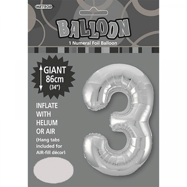 86cm 34 Inch Gaint Numeral Foil Balloon Silver 3