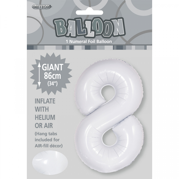 86cm 34 Inch Gaint Number Foil Balloon White 8