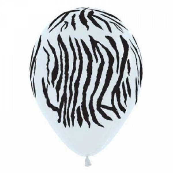 30cm Zebra Animal Print Black & White Latex Balloons 12PK
