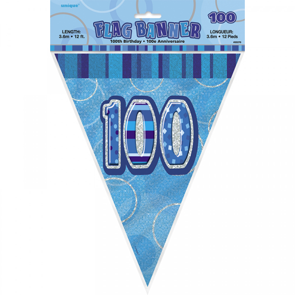 Glitz Birthday Blue Flag Banner 100th
