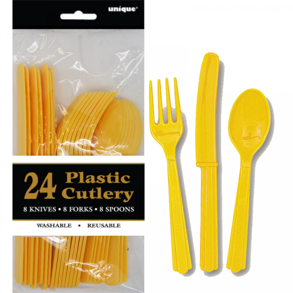 Cutlery Yellow Inc Fork Spoon Knife 24PK
