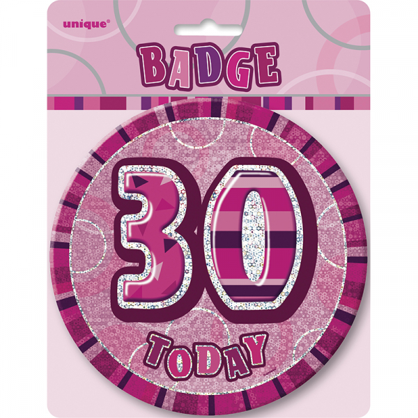 Glitz Birthday Pink Badge 30th