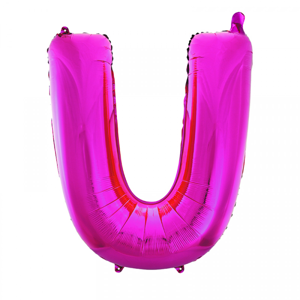 86cm 34 Inch Gaint Alphabet Letter Foil Balloon Dark Pink U Inflated with Helium