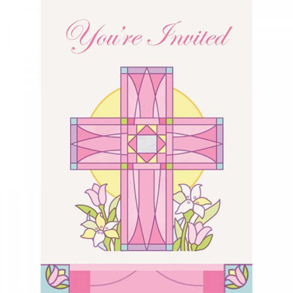 Sacred Cross Pink Invitations 8PK