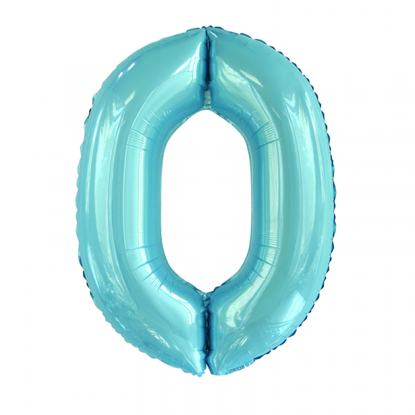 86cm 34 Inch Gaint Number Foil Balloon Pastel Blue 0 Inflated with Helium