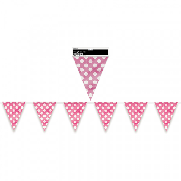 Polka Dots Flag Banner Hot Pink 12PK