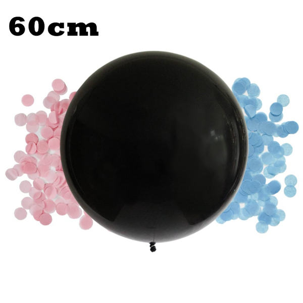 60cm Confetti Gander Reveal Plain Black Balloon with Helium & Weight