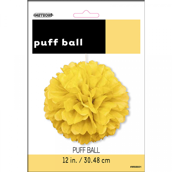 Hanging Puff Ball Decoration 30cm Yellow