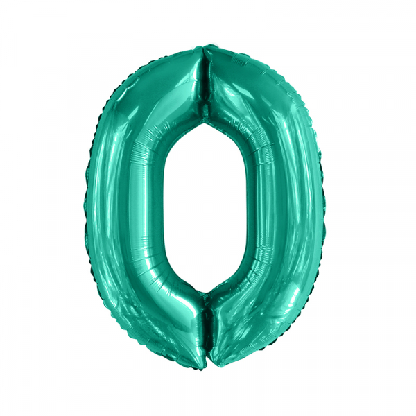 86cm 34 Inch Gaint Number Foil Balloon Teal 0 Inflated with Helium