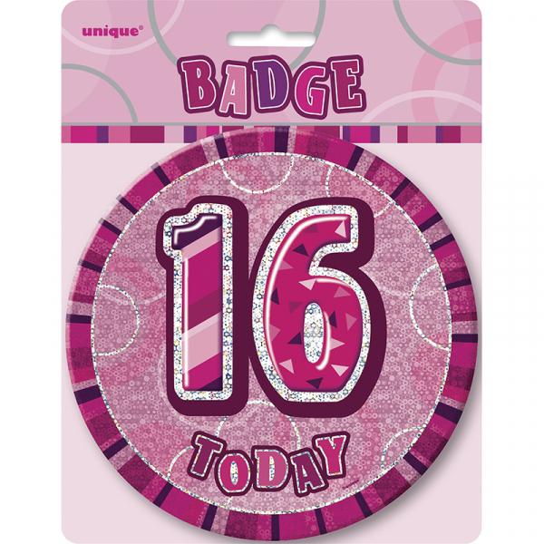 Glitz Birthday Pink Badge 16th