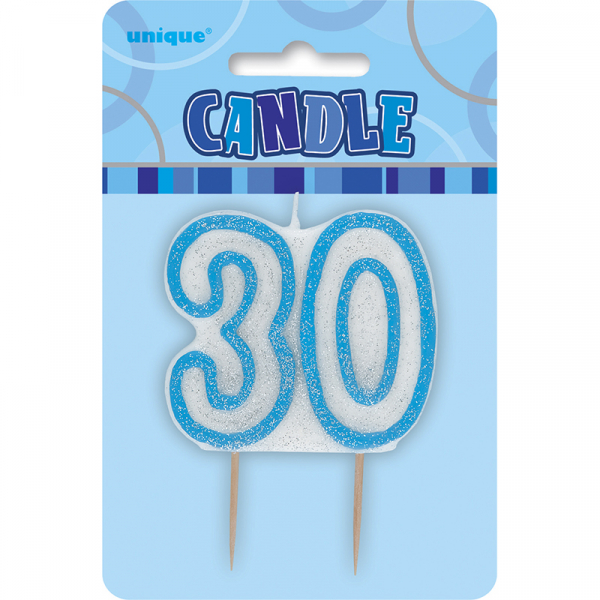 Glitz Birthday Blue Numeral Candle 30th
