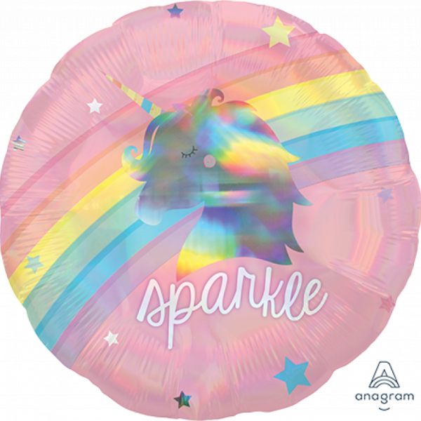 45cm Standard Holographic Magical Rainbow Sparkle Unicorn Foil Balloon Inflated with Helium