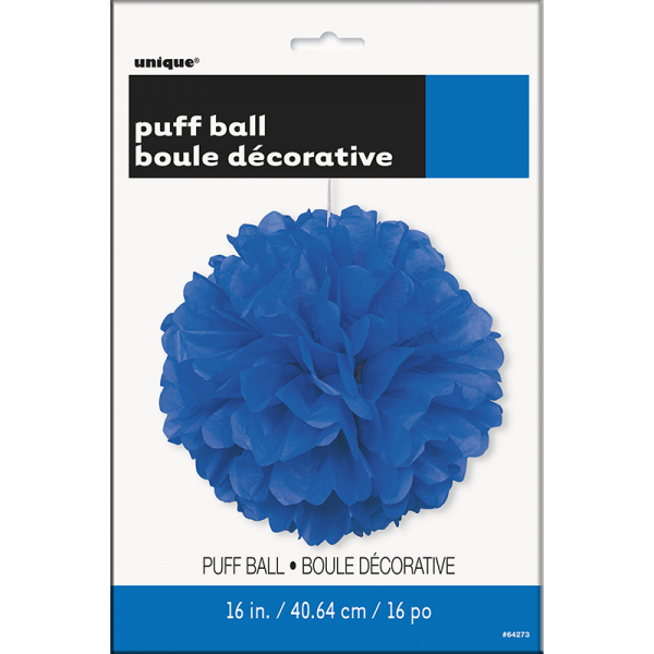 Hanging Puff Ball Decoration 40cm Royal Blue