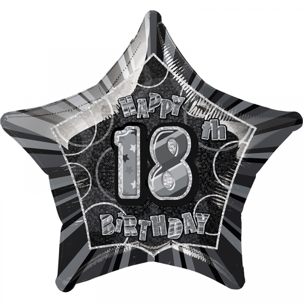 Glitz Birthday Black Star Foil Balloon 18th