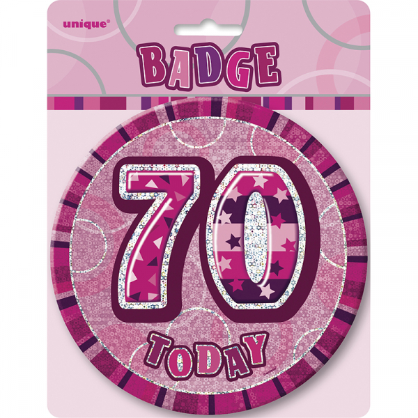 Glitz Birthday Pink Badge 70th