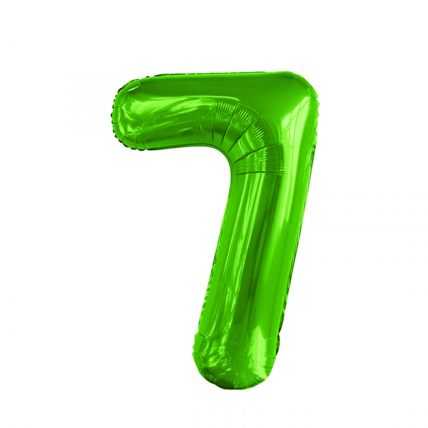 86cm 34 Inch Gaint Number Foil Balloon Lime Green 7 Inflated with Helium