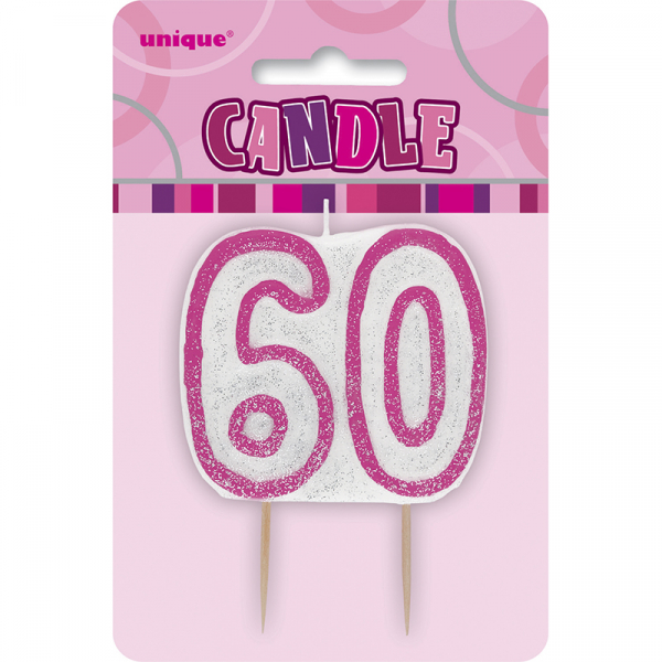 Glitz Birthday Pink Numeral Candle 60th