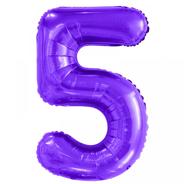 86cm 34 Inch Gaint Number Foil Balloon Purple 5 Inflated with Helium