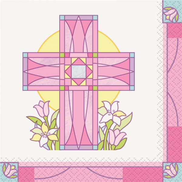 Sacred Cross Pink Beverage Napkin 16PK