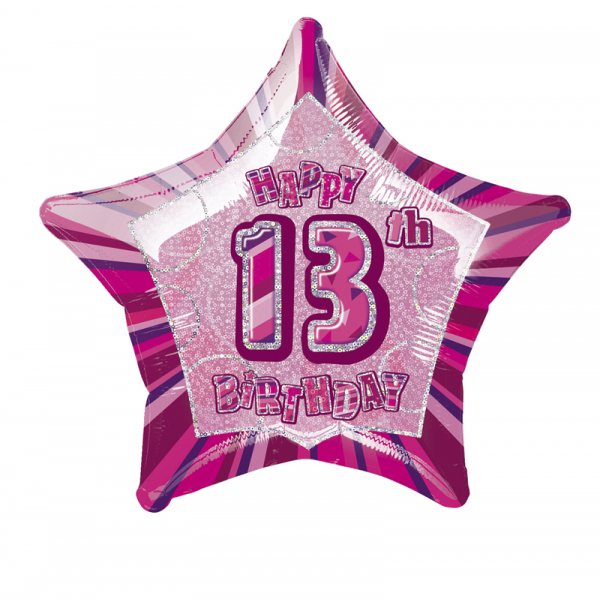 Glitz Birthday Pink Star Foil Balloon 13th