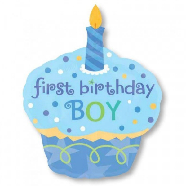 Supershape 1st Birthday Sweet Little Cupcake Boy Foil Balloon Inflated with Helium