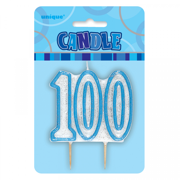 Glitz Birthday Blue Numeral Candle 100th