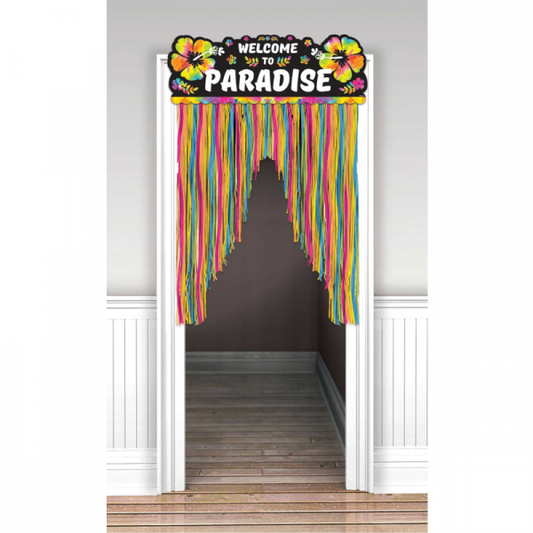 Summer Luau Welcome To Paradise Neon Door Curtain