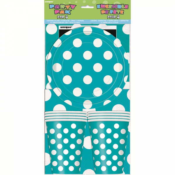 Polka Dots Party Pack Caribbean Teal Inc Napkin Plates Tablecover Cup 25PK