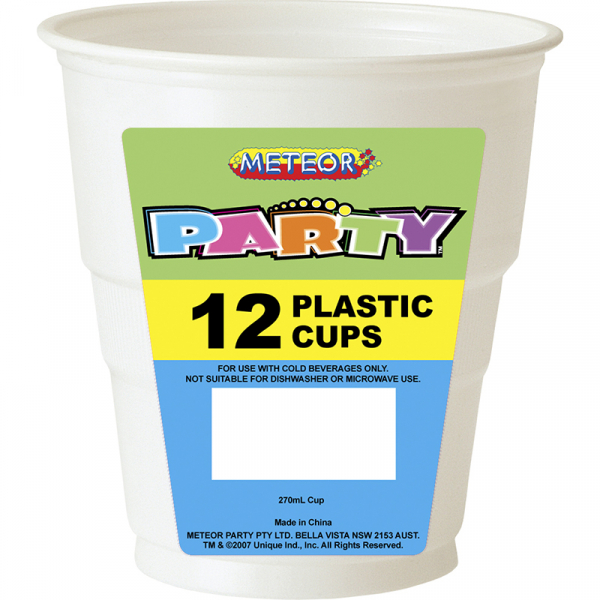 Plastic Cups 270ml White 12PK