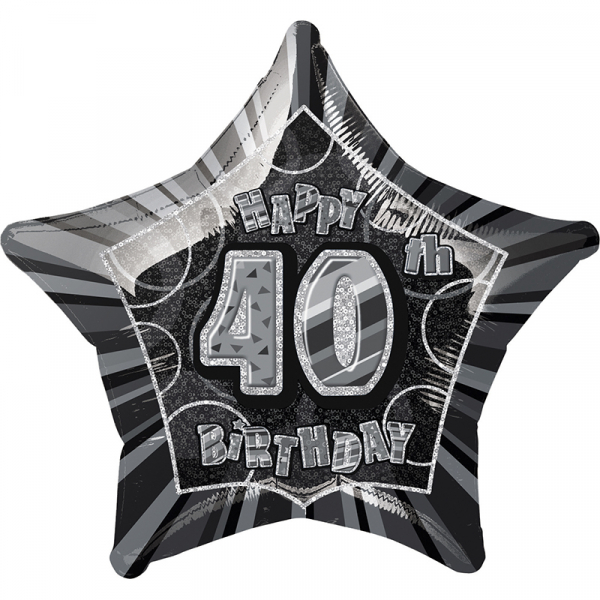 Glitz Birthday Black Star Foil Balloon 40th