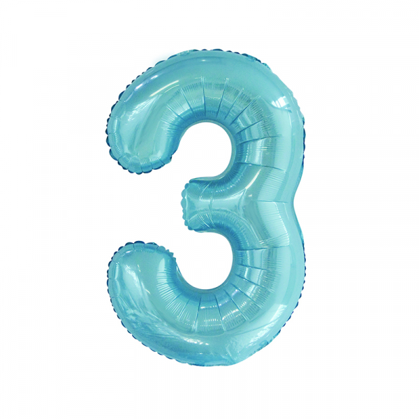 86cm 34 Inch Gaint Number Foil Balloon Pastel Blue 3 Inflated with Helium