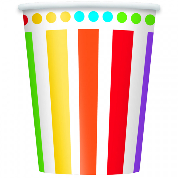 Rainbow Birthday 266ml Paper Cups 8PK
