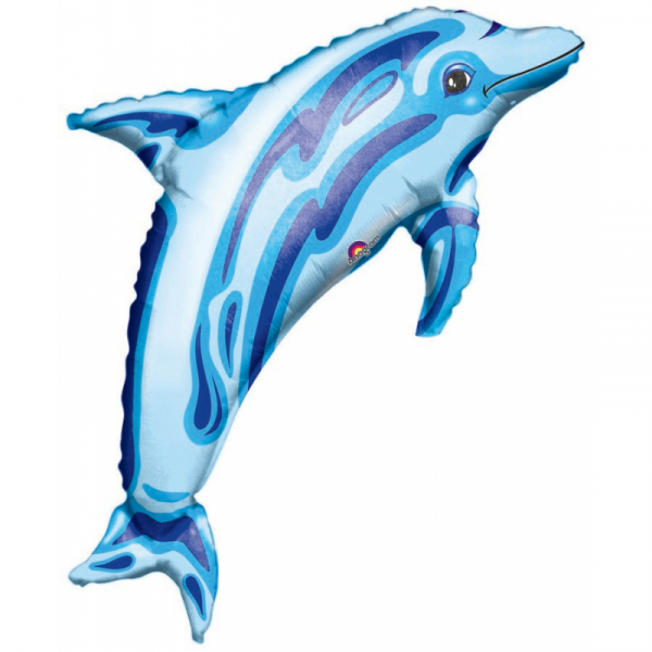 Supershape Ocean Blue Dolphin Foil Balloon Inflated with Helium