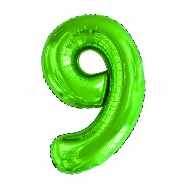 86cm 34 Inch Gaint Number Foil Balloon Lime Green 9 Inflated with Helium