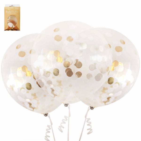 45cm Gold Confetti Balloon 3PK