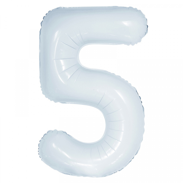 86cm 34 Inch Gaint Number Foil Balloon White 5 Inflated with Helium
