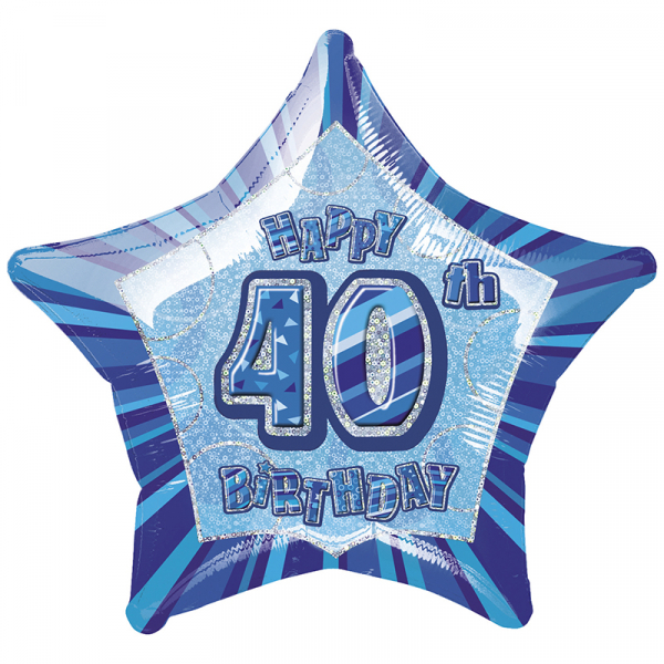 Glitz Birthday Blue Star Foil Balloon 40th