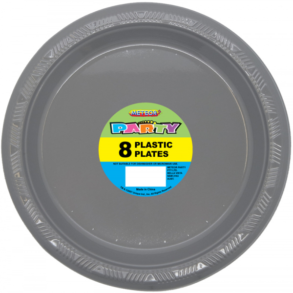 Plastic Around Plates 23cm Silver 8PK