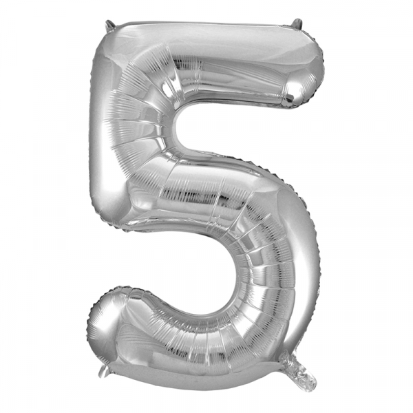 86cm 34 Inch Gaint Number Foil Balloon Silver 5 Inflated with Helium