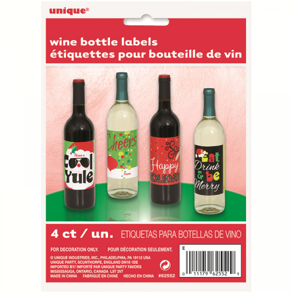 Wine Bottle Label Christmas 4PK
