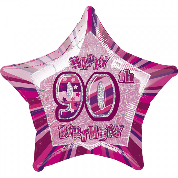 Glitz Birthday Pink Star Foil Balloon 90th