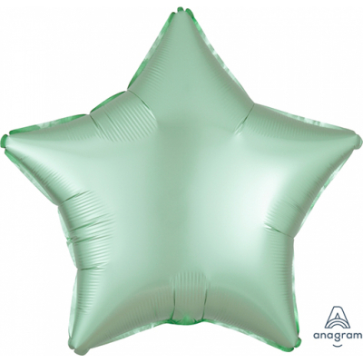 45cm Star Foil Balloon Satin Pastel Green Inflated with Helium