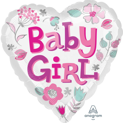 45cm Standard Baby Girl Heart Foil Balloon Inflated with Helium