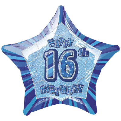 Glitz Birthday Blue Star Foil Balloon 16th