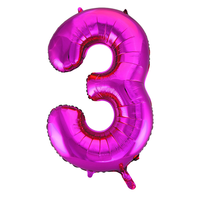 86cm 34 Inch Gaint Number Foil Balloon Dark Pink 3 Inflated with Helium